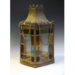 Victorian brass framed stained and leaded glass hall lantern Condition: