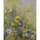 Barbara Hirst - Two watercolours - Buttercup Meadow and Cherry and Pear together with Violet