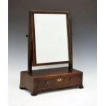 19th Century string inlaid mahogany dressing table mirror, the box base fitted one drawer and