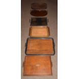 Edwardian mahogany two handled kidney shaped tray together with five other late 19th and early
