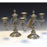 Pair of silver plated three branch candelabra Condition: