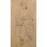 20th Century pencil sketch depicting a seated lady, framed and glazed Condition: