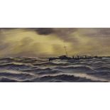 E.Brown - Early 20th Century watercolour - Eight Bells At Midnight, being a study of a motor torpedo