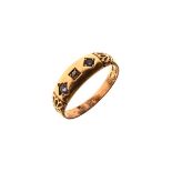 Victorian 18ct gold dress ring set central white stone flanked by two sapphire coloured stones, size