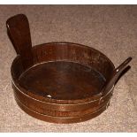 Late 19th/early 20th Century copper bound oak two handled pan Condition: