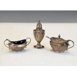 Edward VII silver three piece condiment set, Birmingham 1903-1906, 3.3oz approx Condition: