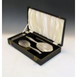 Elizabeth II engine turned silver brush set, Birmingham 1963, cased Condition: