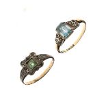 9ct gold dress ring set pale blue stone and one other dress ring set pale green stone, the shank