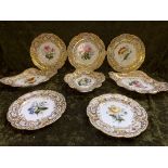 An extremely fine quality continental porcelain part dessert service comprising 5 single plates,