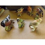 Six Beswick figurines depicting birds comprising Chaffinch, Bullfinch, Goldcrest, Robin, Goldfinch