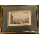 A framed black and white print drawn by A. Peckover depicting "The Brinks, Wisbech".