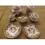 A Masons Ironstone brown velvet pattern part tea set comprising teapot, milk jug, covered sugard