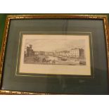 A framed black and white print being "A View of Wisbech as it appeared in the year 1756" published