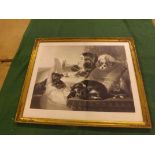 A mid Victorian black and white print depicting "The Lady and Spaniels" after Landseer, dated 1842.