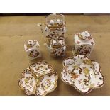 Six pieces of Masons Ironstone brown velvet tea ware comprising large and small teapots with covers,