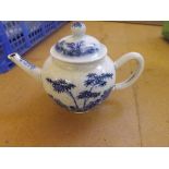 An 18th century blue and white porcelain teapot, handle A/F and with replacement lid.