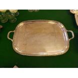 A large plain 2-handled silver-plated Alpha tea tray with gadrooned border, measuring 21 1/2" x