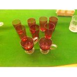 A small collection of seven 19th century Cranberry glass cylindrical tumblers 2" diameter, 4"