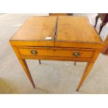 A fine quality 18th century inlaid satinwood fold-over dressing table with 4 compartments, pop-up