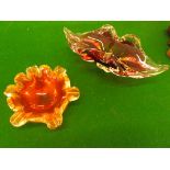 Two mid 20th century Art Glass stylised bowls in red and yellow decoration.