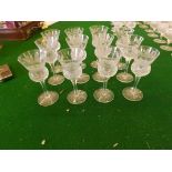 Twelve cut pedestal Edinburgh Crystal Thistle wine glasses, 6" high.