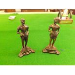 A pair of cast brass figurines depicting Soldiers in 17th century dress on stepped base, 6 1/2"