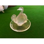 A small French Lalique glass pin dish depicting 2 swans.