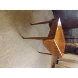 A late 18th century mahogany cross banded drop flap side table with single drawer on square