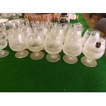 Twelve pedestal Edinburgh Crystal Thistle pattern brandy glasses.