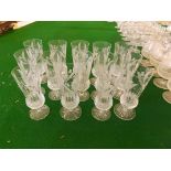 Fourteen stem Edinburgh Crystal Thistle champagne flutes, 7" high.