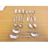 A sundry lot of small silver flatware comprising teaspoons, mustard spoons, salt spoons, all being