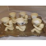 SET OF SIX LURPACK NOVELTY EGG CUPS EST [£12- £25]