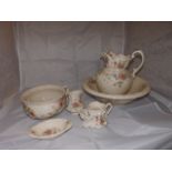 CHINA TOILET SET INC, EWER & BASIN, CHAMBER POT ,MOUSTACHE CUP & OTHERS EST [£15- £30]