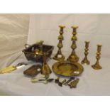 MIXED LOT BRASS CANDLESTICKS & EPNS BOWL & OTHERS EST [£5-£10]