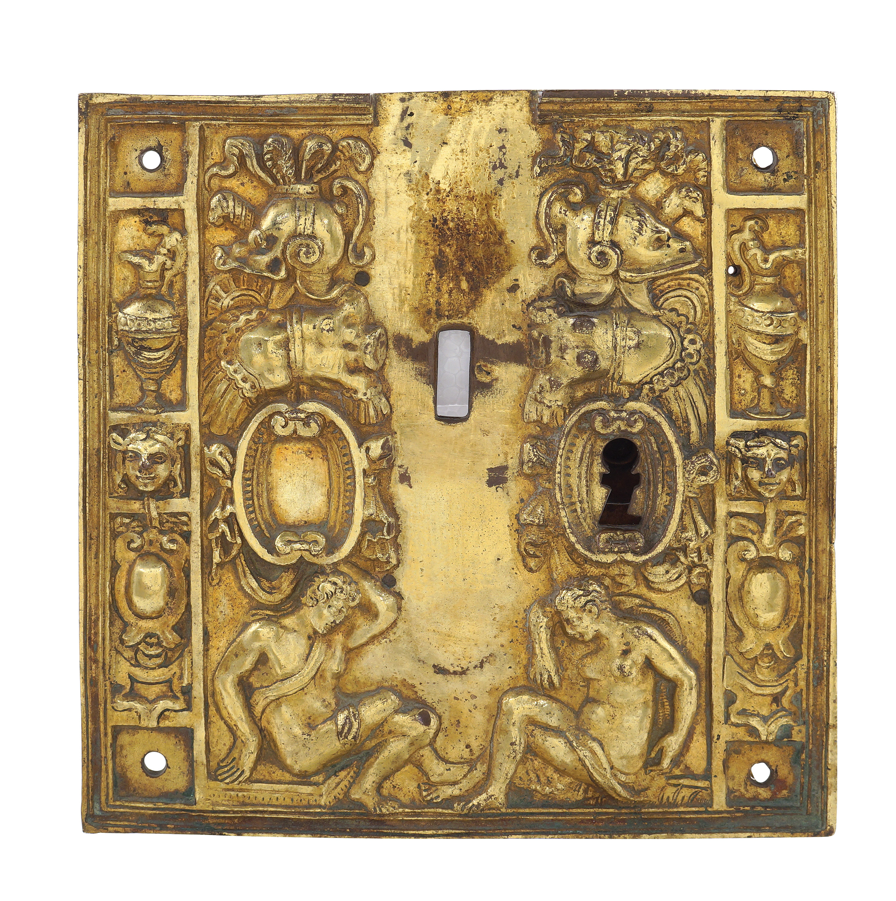 An antique bronze keyhole Lombardy, 16th century 17,5x17,5x2,5 cm.