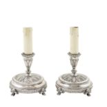 A pair of silver 800 electrified candlesticks Vicenza, 1940 h. 12 cm.