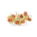 An 18kt gold and mediterranean coral brooch marked Uncini, 1960s peso 26 gr.