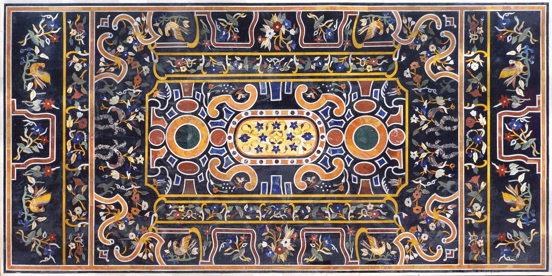 An important surface in polychromatic marbles and stones Italy, 20th century 240x121x3,3 cm.