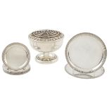 Ten silverplate plates and an incense burner 20th century