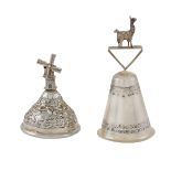 Two silverplate bells different manufactures h. massima 9,5 cm.