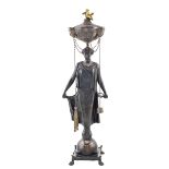 A silver and bronze electrified oil lamp 19th century h. 58 cm.