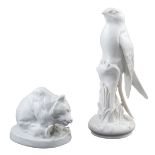 Meissen, two white porcelain sculptures Germany, 20th century h. 9 - 20 cm.