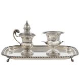 An italian silver writing desk set Italy, 20th century, signed Fornari Roma peso 736 gr.