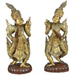 A pair of Oriental giltwood and lacquered sculptures 19th century h. 98 cm.