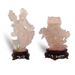 Two pink quartz groups China, 20th century h. 16 - 19 cm.