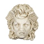 Medusa head in white marble Italy, old manifacture 40x37x18 cm.