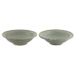 A pair of Celadon ceramic bowls China, 17th - 18th Century d. 16,5 cm.