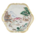 A small porcelain plate with shaped profile China, Quianlong period 1735-1796 12x13 cm.