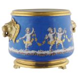 A blue and golden porcelain cachepot France, 20th century 19,5x29x22 cm.
