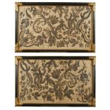 A pair of Italian framed pieces of drapery 18th century 50x100 cm.